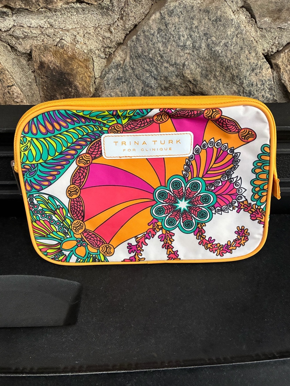 Trina Turk for Clinique Floral  Design Makeup Cosmetic Travel Bag Ziptop Orange